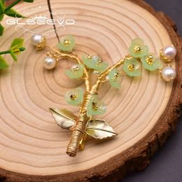 Joyería Glseevo Pearl Resin Flower Broche de árbol hecho a mano para mujeres Broches Broche Broche Femme Bijoux Jewelry Go0336