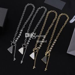 Sieraden Gouden Ketting Kettingen Luxe Driehoek Strass Hangers Kettingen Verzilverde Kettingen Met Doos 4 Kleuren