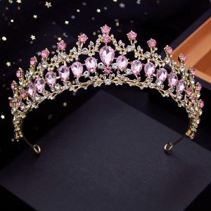 Bijoux Gorgeous Crystal Pink Crown Tiaras Bride Banders pour Queen Bridal Diadem Part Prom Robe de mariée Hair Jewelry Head Accessoire