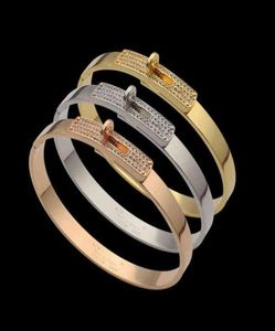 Sieraden H Letter Rotary Buckle Semi Diamond Cuff Bangles Bracelet Women Kelly Gold Belt Diamond Bracelet289Y7338617