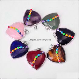 Bijoux en forme de coeur Chakra perles pendentifs en pierre naturelle Lapis Lazi opale obsidienne cristal pendentif colliers sans chaîne livraison directe 2021 Pdd