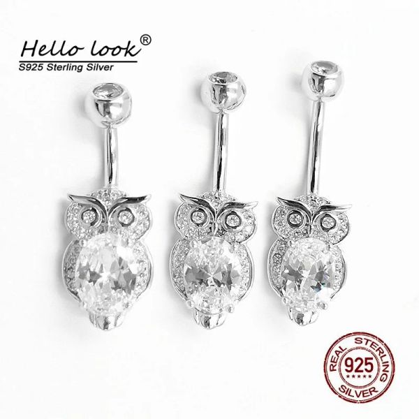 Joyería HelloLook lindo búho ombligo anillos de plata de ley 925 anillo del vientre para las mujeres ombligo piercing joyería del cuerpo