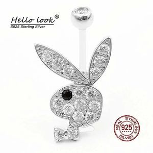 Sieraden HelloLook Schattige Konijn Navelpiercing Pure 925 Sterling Zilver Navel Piercing voor Meisjes Sexy Buik Ringen Body Piercing Sieraden