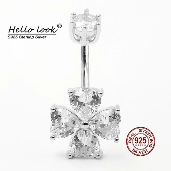 Jewelry Hellolook Heart Zircon Charms Navel Piercing Ring Sexy 925 STERLING Silver Boully Ring Ring Belly Pierc Body Jewelry