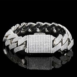 Joyería Hip Hop 18 mm Diamante Tres filas Cadena cubana Conjunto de cobre grueso Pulsera de hombre de circón