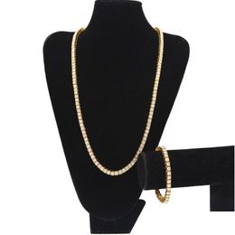 Sieraden hiphop bling ketens heren enkele rij gouden armbanden ijskoud tennisketen strass bracelet ketting drop levering dhwcd