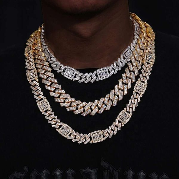 Bijoux Hip Hop Iced Out Sliver Tennis Moisanite Cuban Chain Cuban Link pour les hommes