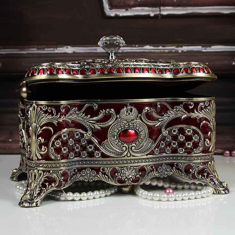 Jewelry Jars Europe alloy metal Necklace ring storage boxs jewelry cosmetic bronze color desktop organizer case Z150 230105
