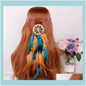 Bijoux Jewelryboho Chic Plume Bande De Cheveux Élastique Dream Catcher Net Style Ethnique Bandes De Cheveux Aessories Clips Barrettes Drop Livraison 2021 A