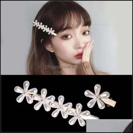 Bijoux Jewelrypearl Clip Barrettes Filles Perles Fleur Épingles À Cheveux Mini Pin Coréen Chic Rétro Clips Femmes Cheveux Aessories Drop Delivery 2021