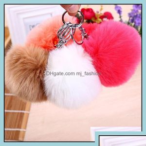 Joyería Llaveros Accesorios de moda Bola de piel de conejo de imitación 8 cm Llavero de peluche Sier Metal Llaveros Bolsa Colgante Coche Tiuf8 Entrega de gota DHQTV