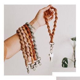 Bijoux Porte-clés Longes Boho Sac Accessoires Rame Bracelet Poignet Dragonne Bracelet Porte-clés Bracelet Couleur Assortie Rames Tressé Goutte D Dhbxv