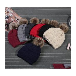 Sieraden kinderen atts dikke warme wintermuts voor vrouwen zachte stretch gebreide pom poms beanies hoeden dames sklies meisje ski cap drop leveren dhbwy