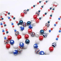 Jewelry Kids Chunky Blue / Red Beads Collier Us Flag Style Bubblegum Child Forth Jy Party Drop Livil