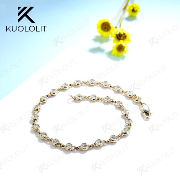 Bijoux Kuololit Moissanite chaîne Bracelets pour femmes solide 585 14k 10k or jaune lunette ensemble Bracelet pour groupe de fiançailles romantique acheter