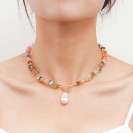 Joyería Gran perla irregular OT Hebilla para mujer Playa Tendencia minimalista Collar de color turquesa