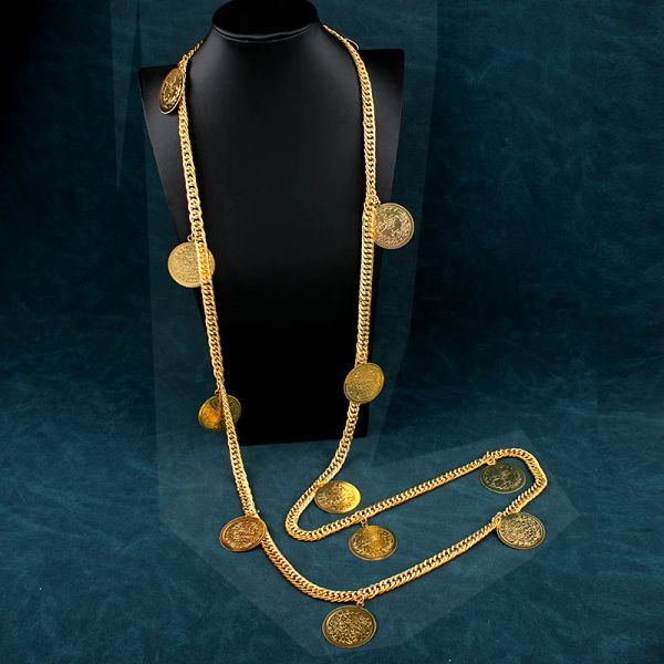 Joyas cadena larga Collar de monedas turcas para mujeres joyas de boda kurda chaens oro joyería de nupcia chapada joyas de lujo joyas de lujo