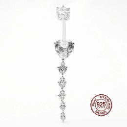 Sieraden Lange Zirkoon Dangle Navel Piercing voor Vrouwen 925 Sterling Zilveren Navelpiercing Sexy Crystal Kwasten Body Piercing Sieraden