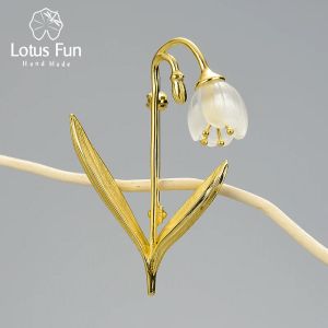 Jewelry Lotus Fun Real 925 argent sterling à la main Fine Bijoux Natural Crystal Lily of the Valley Flower Broques for Women Bijoux