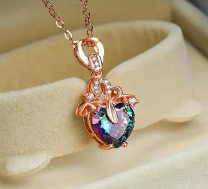 Bijoux amour coeur pierre de naissance cristal pendentif collier or argent plaqué chaîne charmes AB coloré Zircon