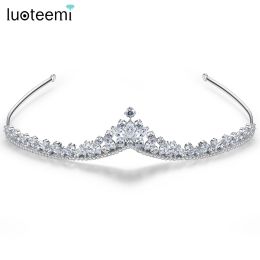 Bijoux Luoteemi Shinnig Bridal Wedding Tiara Clear Cz Crystal Hair Decoration Femme Luxury Bride Cumbic Zirconia Queen Diadem Crown