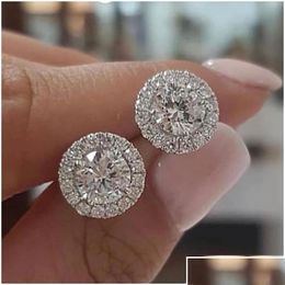 Sieraden luxe 925 Sterling Sier Diamond Oordingen voor vrouwen 6mm kleine stud Kerstcadeau Bridal Wedding Accessories Earring D DHEU4