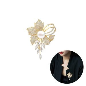 Sieraden luxe ontwerper broche dames gouden zirkon kwastje bloem parel pins dames stijlvolle kleding kleding bruiloft sieraden kerstcadeau