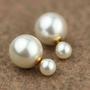 Bijoux de luxe mode 2020 femmes boucles d'oreilles délicates double face perle oreille goujon pour femmes Bijoux coréen Boucle fille cadeaux en gros