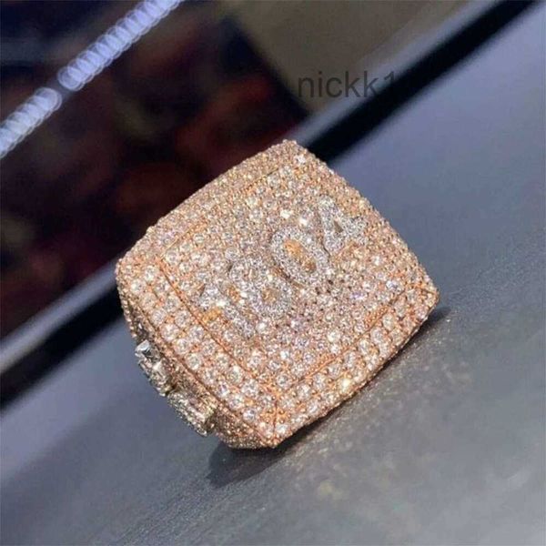 Joyería de lujo Hip Hop S925 Silver Iced Out Campeón personalizado Anillo de campeonato Moissanite 6FYK