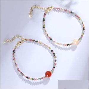 Joyería M Piedra natural Pulsera de turmalina Pequeñas cuentas de piedras preciosas Pulseras Mini brazaletes de cuentas ajustables Entrega de gotas Bebé, Mat para niños DHVTS