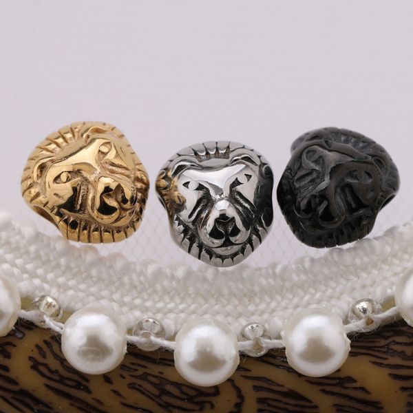 Fabrication de bijoux en métal breloques or/argent/noir plaqué 12*11 MM en acier inoxydable breloque tête de lion avec trou