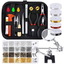 Kit d'emballage de fil de fournitures pour la fabrication de bijoux, avec outils de perles, fil d'aide, résultats et pendentifs 254x