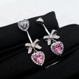 Sieraden miqiao navelring zilver 925 navel piercing navel piercing bowknot roze hart sieraden 925 sterling zilver sexy