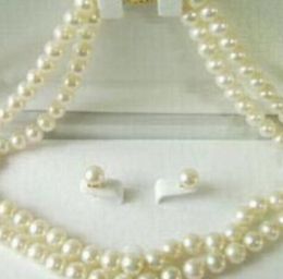 bijoux Miss charm Jew.216 2 rangées véritable perle blanche 18KGP fermoir collier boucles d'oreilles ensemble de bijoux