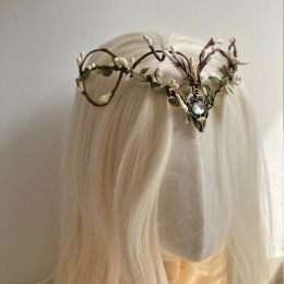 Jewelry Moon Woodland Bandband Tiara with Branches Fairy Crown Elf Crown for Women Wedding Bride Fairfly Butterfly Costume Circle Flora