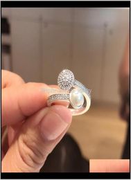 Joyería Perlas naturales Conjunto de anillos abiertos Caja original para 925 Sterling Sier Cz Diamond Mujeres elegantes Anillos de boda Entrega de gotas 2021 Mfz2009969