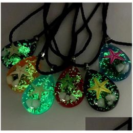 Bijoux Naturel Starfish Shell Amber Pendant Collier Glow in the Dark Long Chain Hawaii Travel Beach Gift Resin ZZ Drop Livilt Baby Otdwy