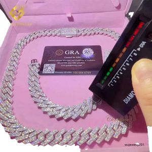 Sieraden nekketens voor heren ketting 15 mm moissaniet armband mannen zilveren Cubaanse link kettingpas diamant tester GRA vvs moissanite cubaan