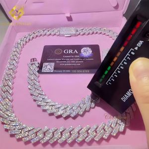Bijoux collier chaînes pour hommes chaîne 15mm Moissanite Bracelet argent lien cubain passe diamant testeur Gra Vvs