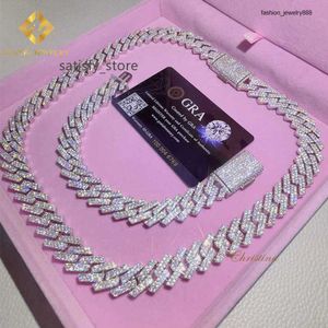 Chaînes de collier de bijoux pour hommes Chaîne 15 mm Bracelet Moisanite Men Silver Cuban Link Pass Pass Diamond Tester Gra VVS Moisanite Cubain Collier