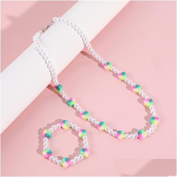 Bijoux Collier Boucles d'oreilles Ensemble Enfants Bijoux Bracelets Ensembles Bonbons Perle Colorf Coeur Princesse Fille Cadeau Pour Bébé Enfants Ras Du Cou Drop Del Dhe42