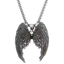 Collier de bijoux personnalisé ailes d'ange plume collier pendentif en acier pour hommes