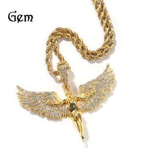 Bijoux Style neutre or clouté ailes d'ange hommes et femmes Rap Hip-hop collier
