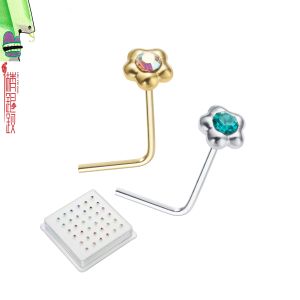 Bijoux Nouveau arrivée 925 Sterling Silver Flower Lshaped Nez Studs Trendy Femmes Girls Traigs Piercing Bijoux Piercing Nariz Plata