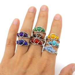 Sieraden Nieuwe gepersonaliseerde handwonden agaatkraal Amethist Crystal Ring voor vrouwen verstelbare draad gewikkeld ringen vinger sieraden Bijoux groothandel