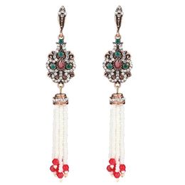 Sieraden Nieuwe Vintage Women's Earrings Crystal Antique Gold Color Huwelijk Tassel Long Oorbellen Luxe Accessoires