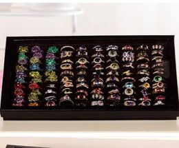 Organizador de joyas, bandeja de exhibición de anillos, caja de almohadilla de terciopelo negro, caja de soporte de inserción de 100 ranuras, almacenamiento de anillos, caja de exhibición de pasadores de oreja, organizador ea3537318