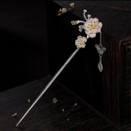 Bijoux Original Design Creative Peony Flower Hairpin Chinese Retro Retro Butterfly Pendant Light Luxury Charm Lady Silver Jewelry