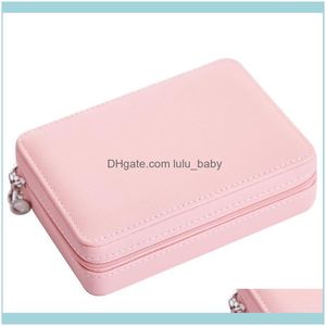 Bijoux Emballage Présentoir Bijoux Bijoux Pochettes Sacs Boîte En Cuir Boîte De Rangement Avec Miroir Collier Boucles D'oreilles Anneau Bracelet Drop Deli