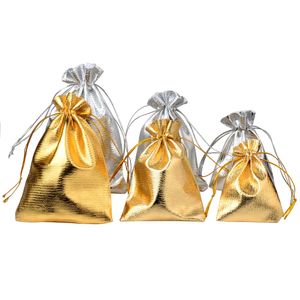 Bolsa pequeña para embalaje de joyería, bolsas con cordón de tela de lámina de oro plateado, 7x9cm, 9x12cm, 10x15cm, bolsas de regalo de boda, precio al por mayor